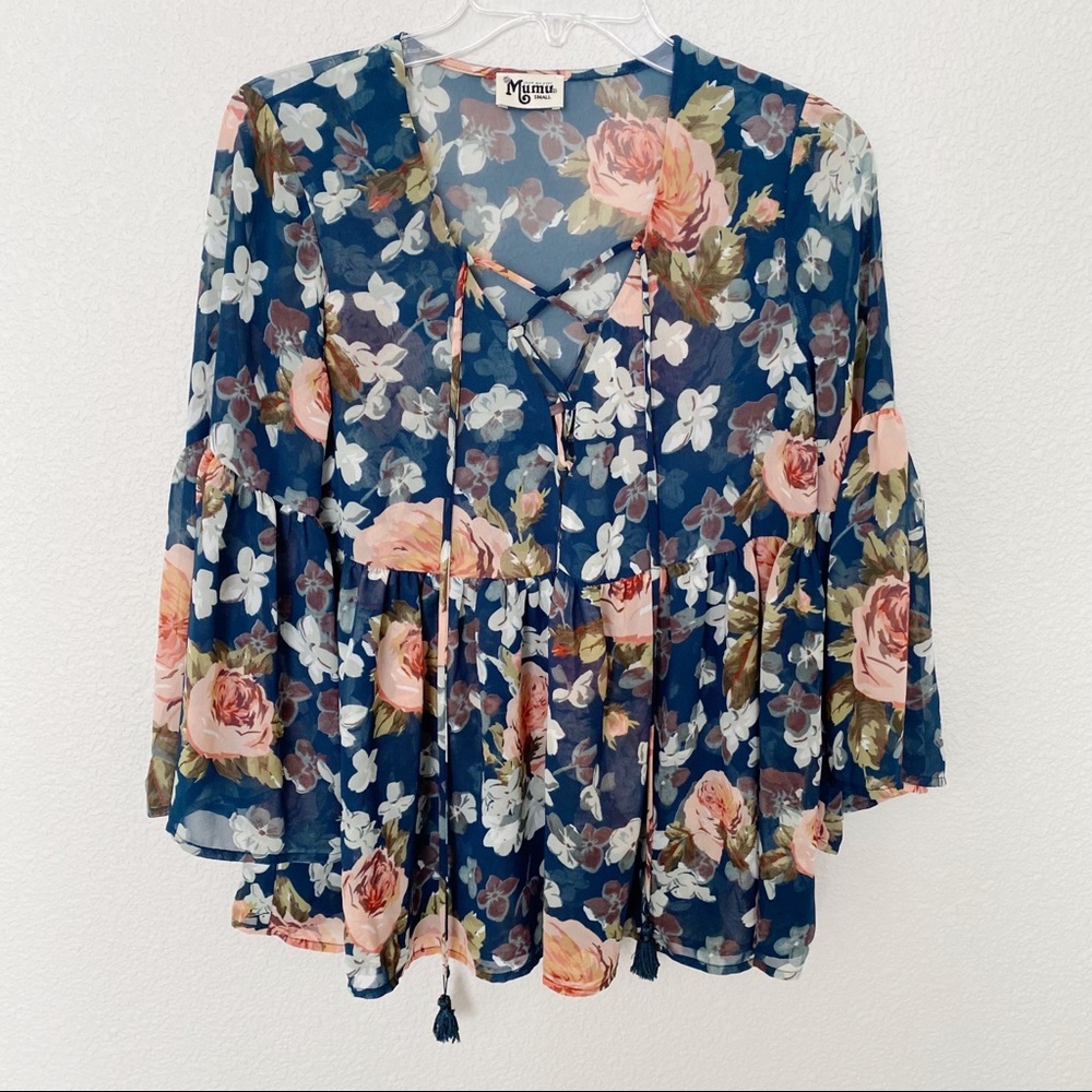 SHOW ME YOUR MUMU Poet Tie In Fall In Love Floral Blouse, S